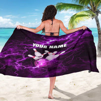 Bowling Ball and Pins Sarong Purple Lightning Background and Custom Name Design - Wonder Print Shop