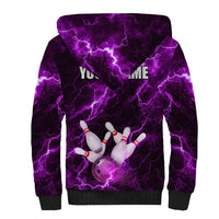 Bowling Ball and Pins Sherpa Hoodie Purple Lightning Background and Custom Name Design - Wonder Print Shop
