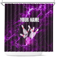 Bowling Ball and Pins Shower Curtain Purple Lightning Background and Custom Name Design - Wonder Print Shop