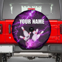 Bowling Ball and Pins Spare Tire Cover Purple Lightning Background and Custom Name Design - Wonder Print Shop