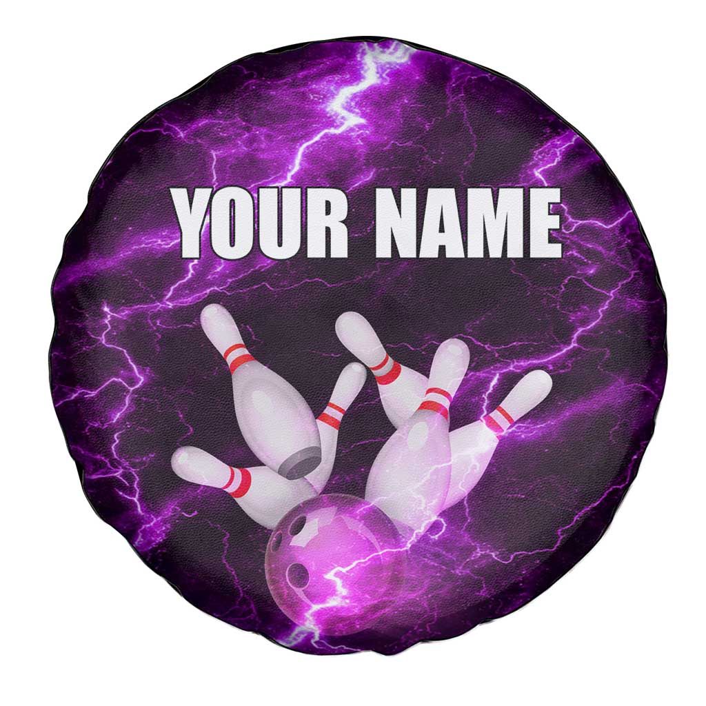 Bowling Ball and Pins Spare Tire Cover Purple Lightning Background and Custom Name Design - Wonder Print Shop
