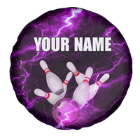 Bowling Ball and Pins Spare Tire Cover Purple Lightning Background and Custom Name Design - Wonder Print Shop