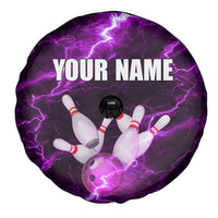 Bowling Ball and Pins Spare Tire Cover Purple Lightning Background and Custom Name Design - Wonder Print Shop
