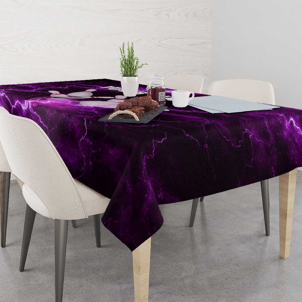 Bowling Ball and Pins Tablecloth Purple Lightning Background and Custom Name Design - Wonder Print Shop
