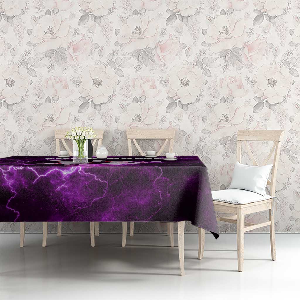 Bowling Ball and Pins Tablecloth Purple Lightning Background and Custom Name Design - Wonder Print Shop