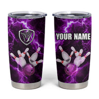 Bowling Ball and Pins Tumbler Cup Purple Lightning Background and Custom Name Design - Wonder Print Shop