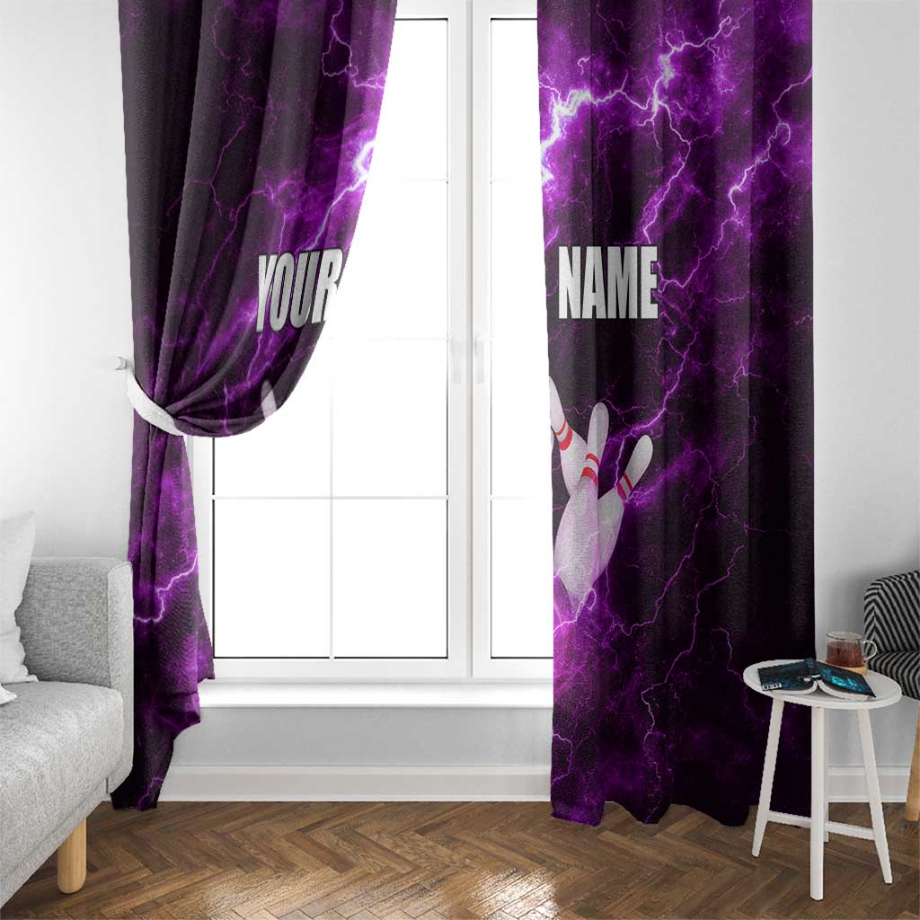 Bowling Ball and Pins Window Curtain Purple Lightning Background and Custom Name Design - Wonder Print Shop