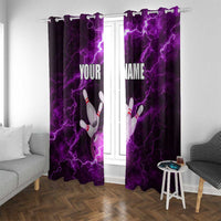 Bowling Ball and Pins Window Curtain Purple Lightning Background and Custom Name Design - Wonder Print Shop