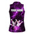 Bowling Ball and Pins Women Sleeveless Polo Shirt Purple Lightning Background and Custom Name Design - Wonder Print Shop