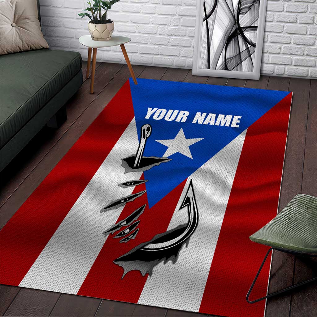 Puerto Rico Fishing Area Rug Fish Hook Flag PR Custom Name - Wonder Print Shop
