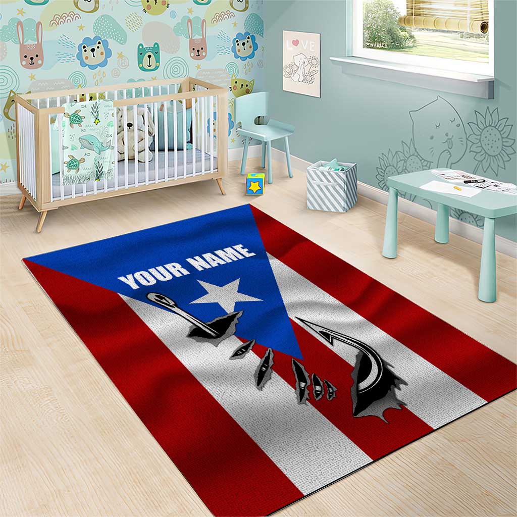 Puerto Rico Fishing Area Rug Fish Hook Flag PR Custom Name - Wonder Print Shop