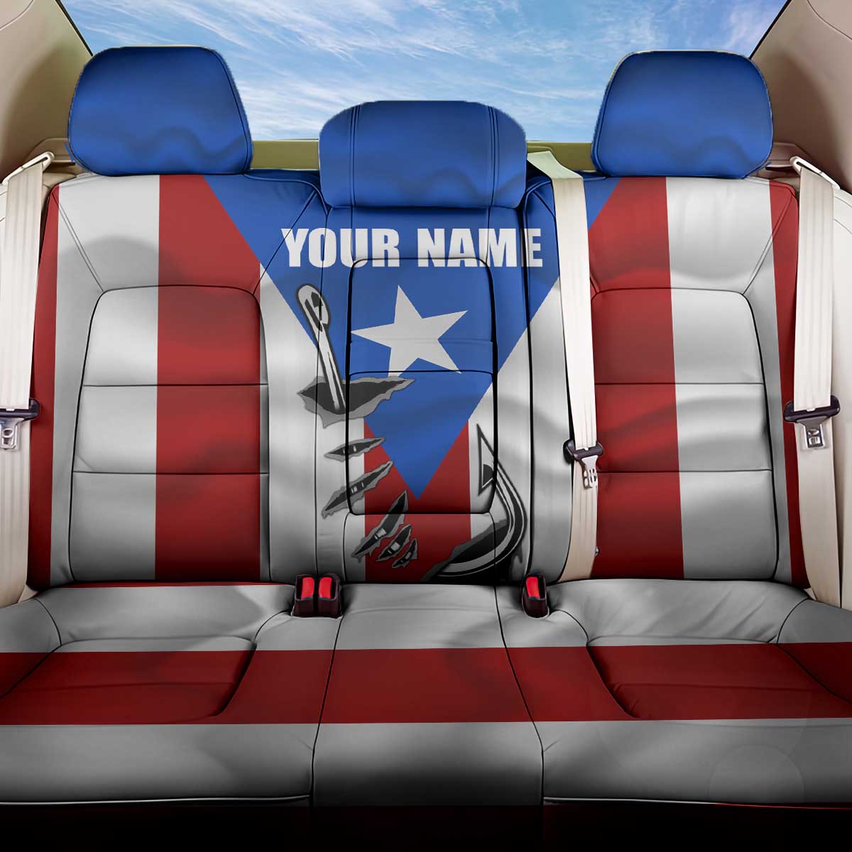 Puerto Rico Fishing Back Car Seat Cover Fish Hook Flag PR Custom Name - Wonder Print Shop