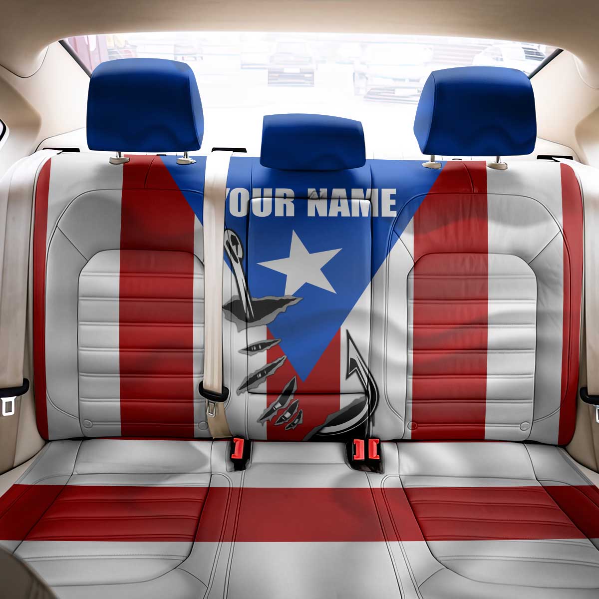 Puerto Rico Fishing Back Car Seat Cover Fish Hook Flag PR Custom Name - Wonder Print Shop