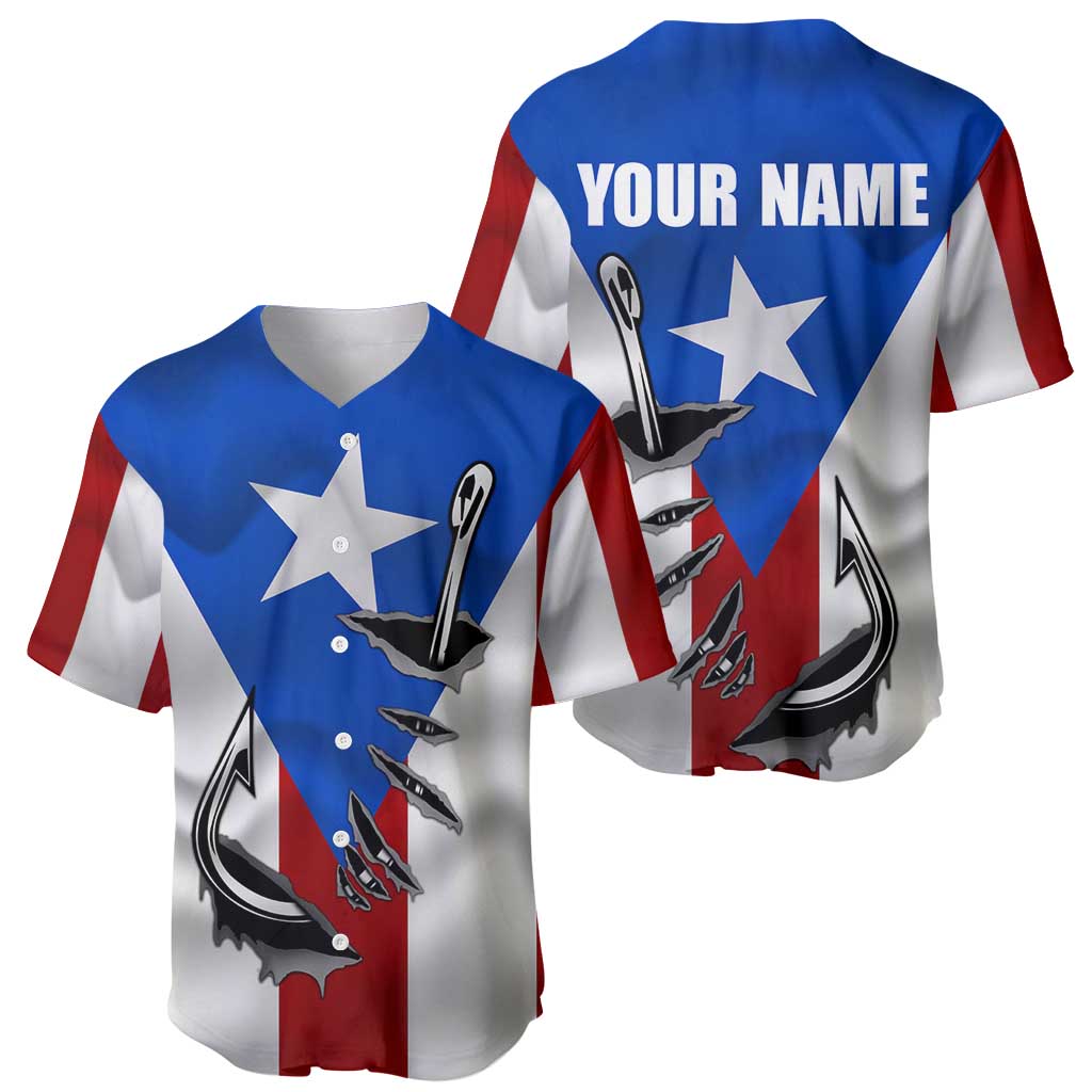 Puerto Rico Fishing Baseball Jersey Fish Hook Flag PR Custom Name - Wonder Print Shop