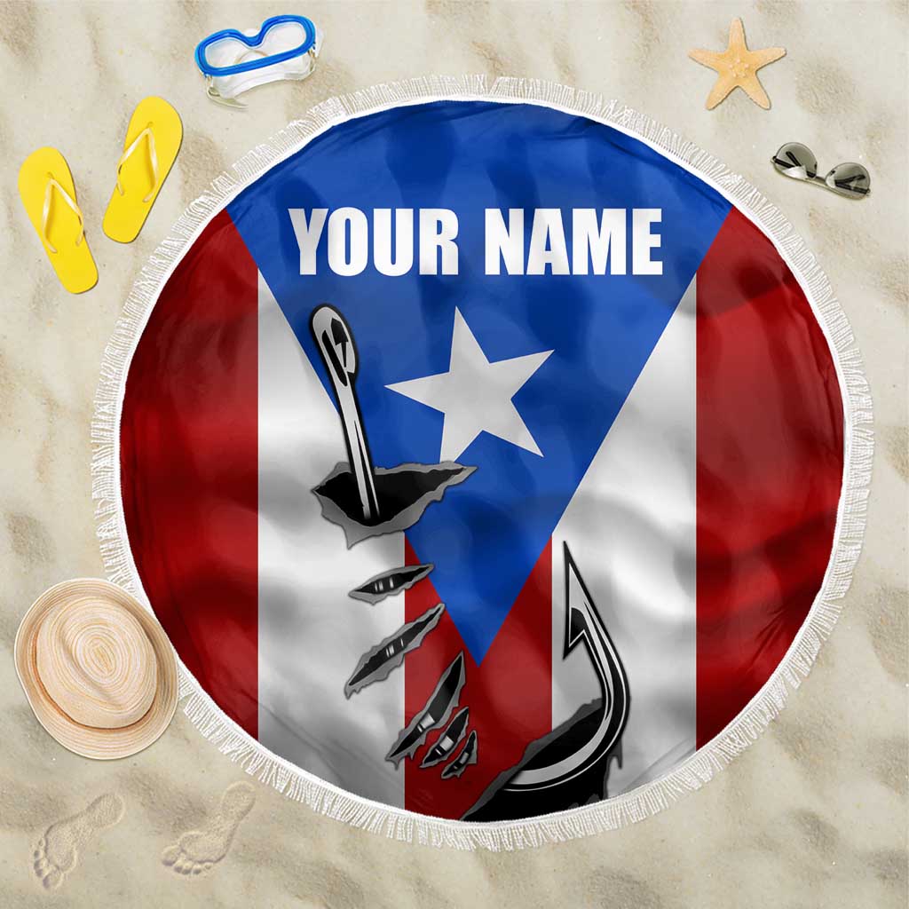 Puerto Rico Fishing Beach Blanket Fish Hook Flag PR Custom Name - Wonder Print Shop