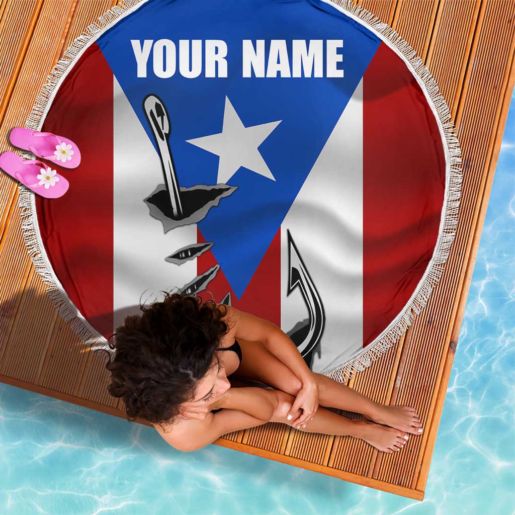 Puerto Rico Fishing Beach Blanket Fish Hook Flag PR Custom Name - Wonder Print Shop