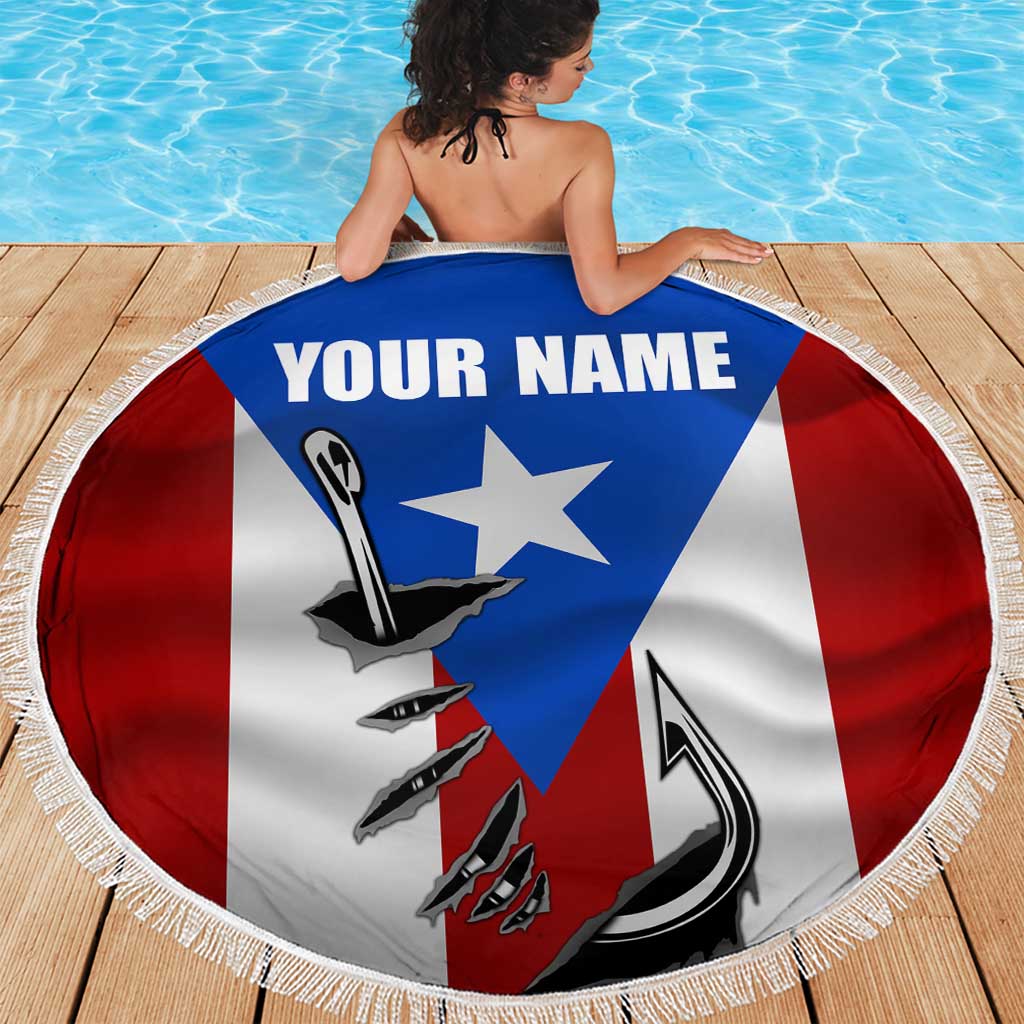 Puerto Rico Fishing Beach Blanket Fish Hook Flag PR Custom Name - Wonder Print Shop