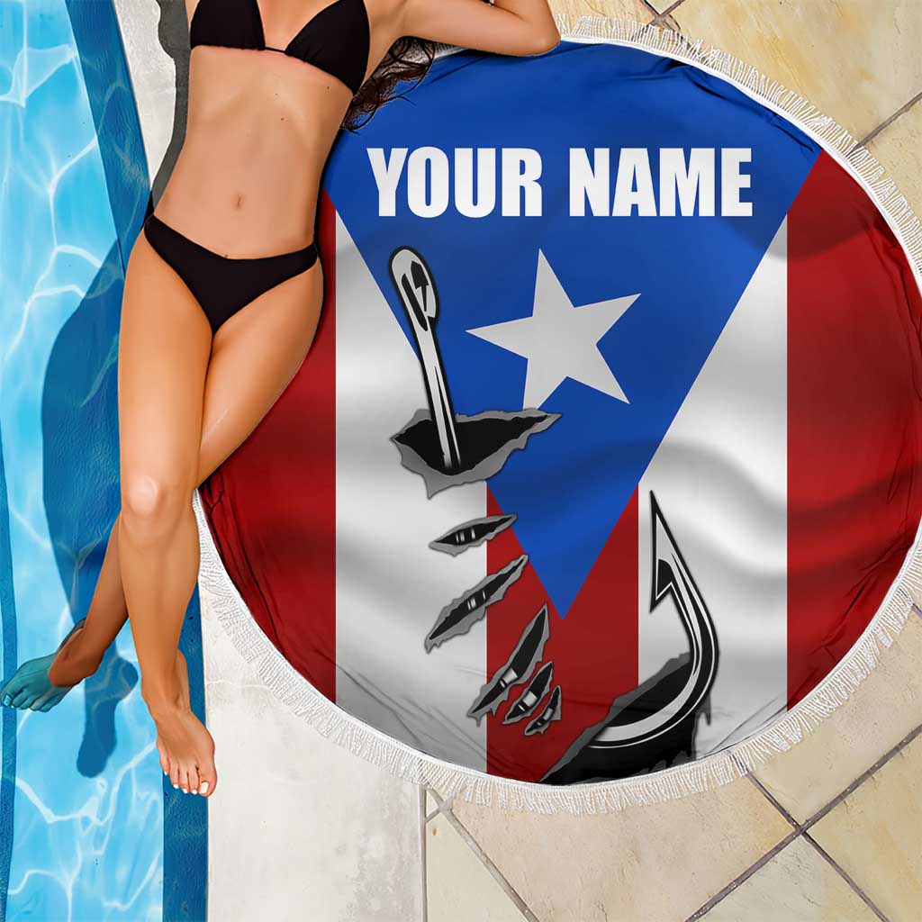 Puerto Rico Fishing Beach Blanket Fish Hook Flag PR Custom Name - Wonder Print Shop