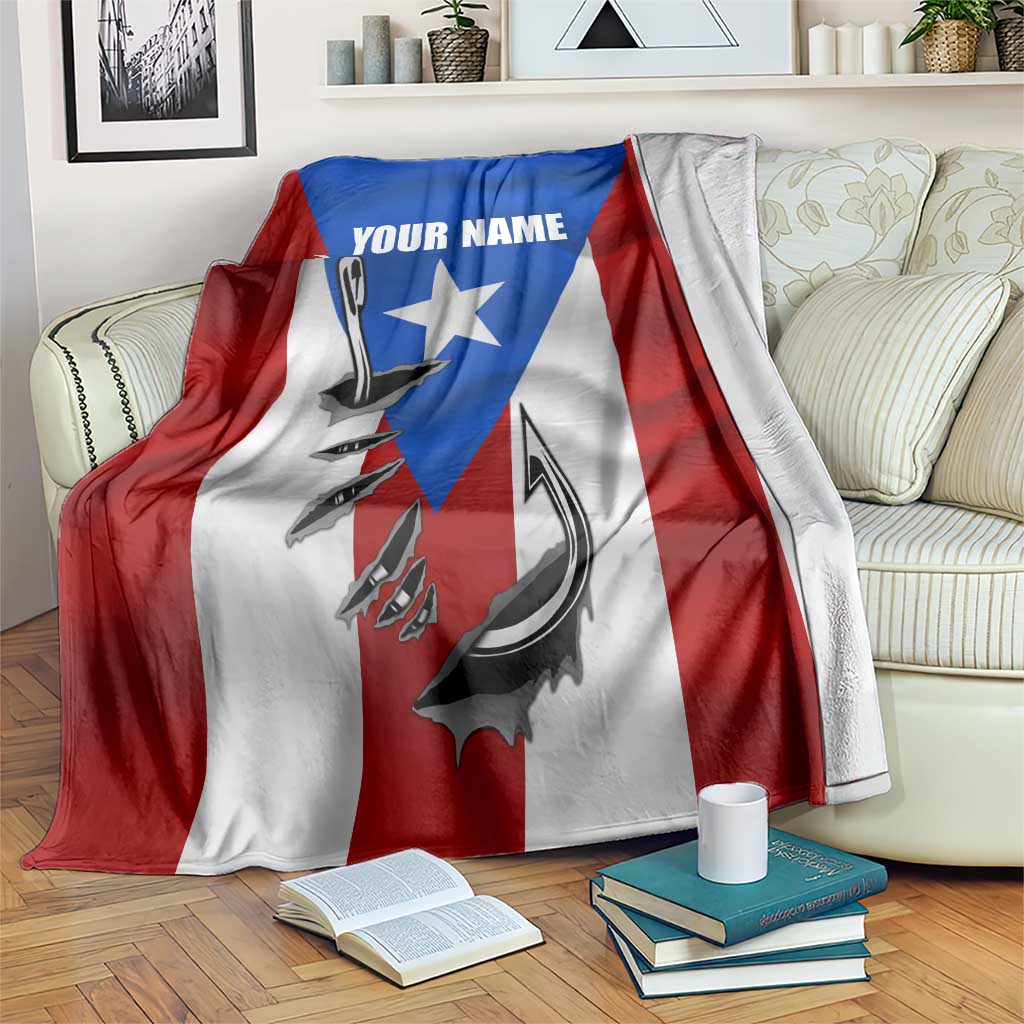 Puerto Rico Fishing Blanket Fish Hook Flag PR Custom Name - Wonder Print Shop