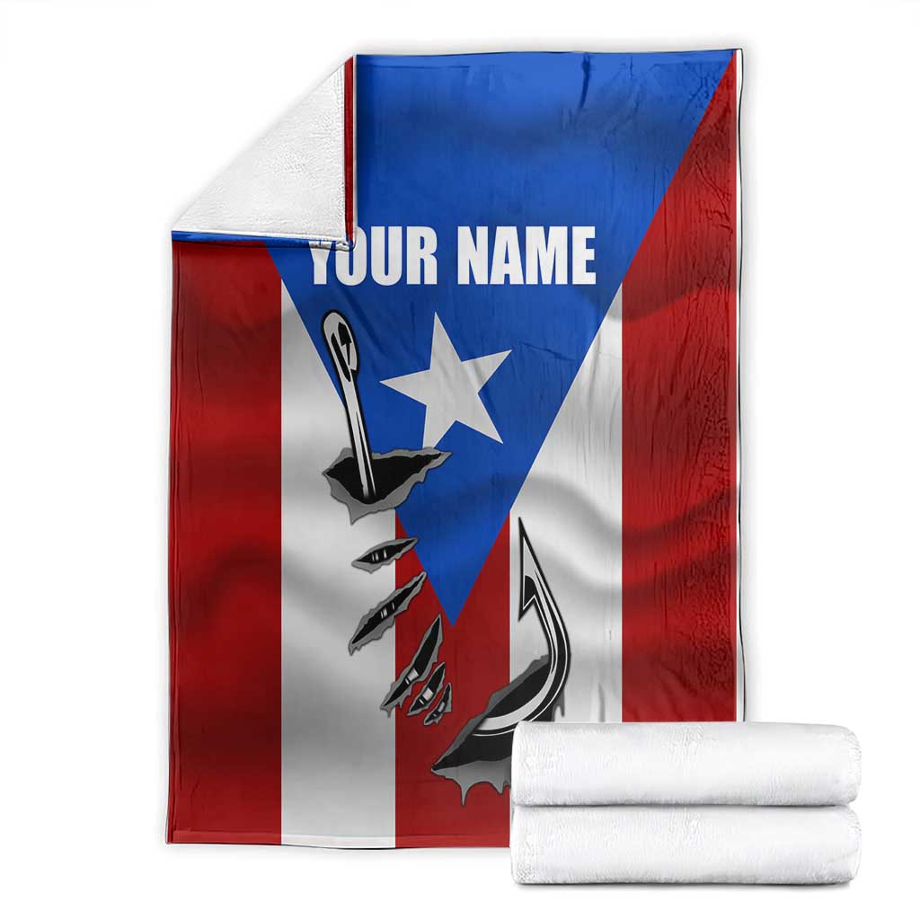 Puerto Rico Fishing Blanket Fish Hook Flag PR Custom Name - Wonder Print Shop