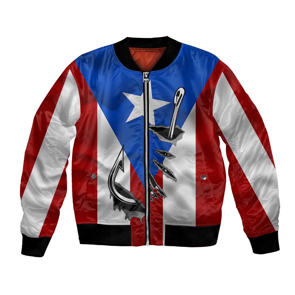 Puerto Rico Fishing Bomber Jacket Fish Hook Flag PR Custom Name - Wonder Print Shop