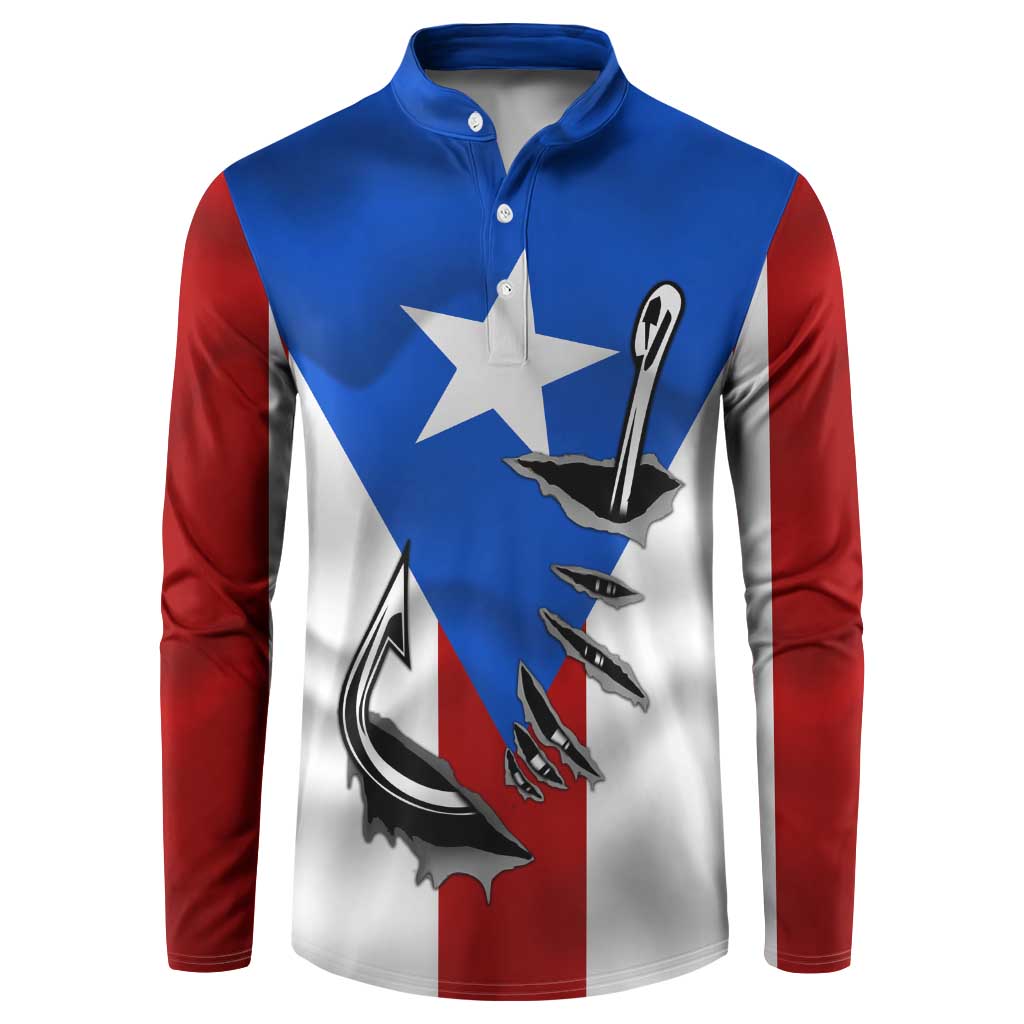 Puerto Rico Fishing Button Sweatshirt Fish Hook Flag PR Custom Name - Wonder Print Shop