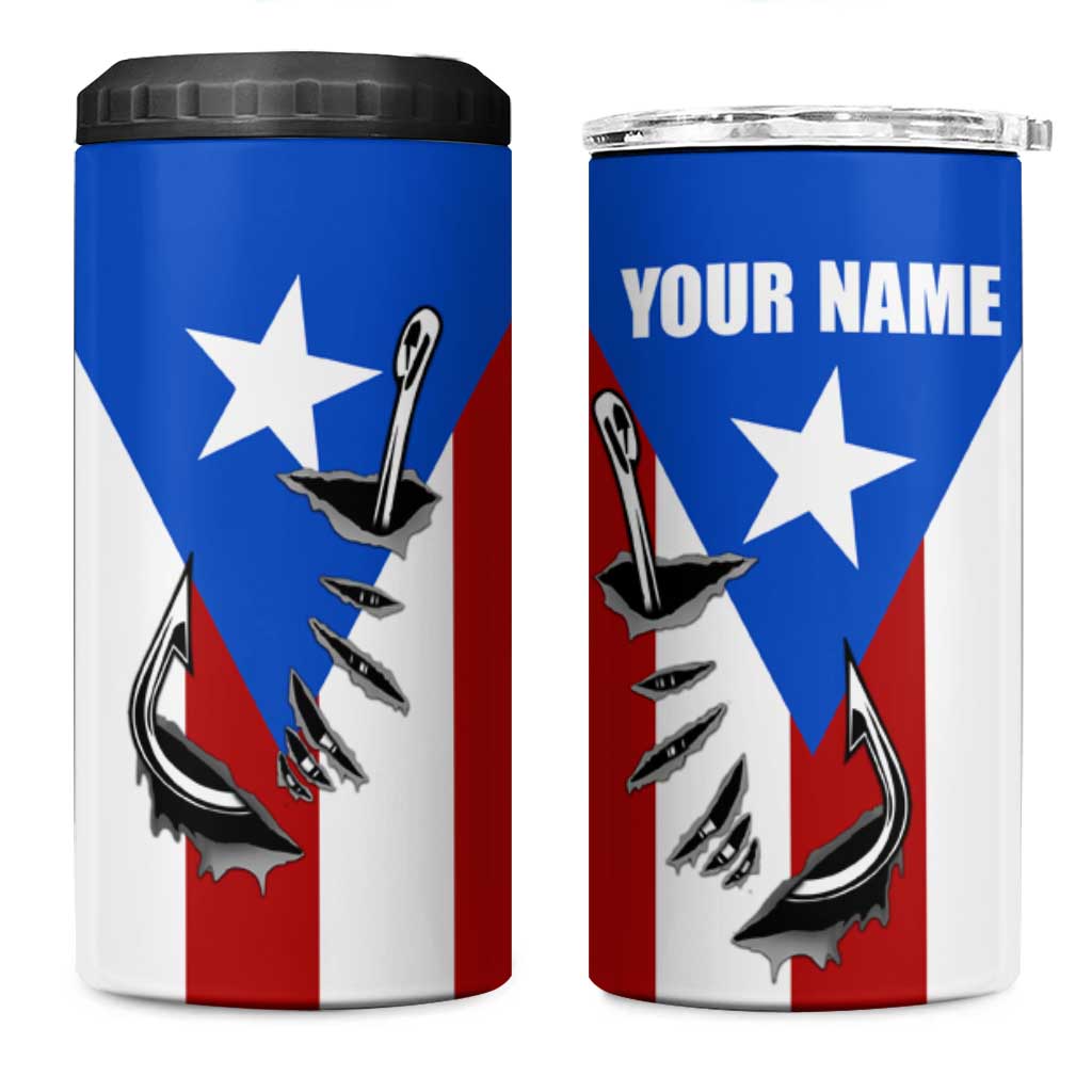 Puerto Rico Fishing 4 in 1 Can Cooler Tumbler Fish Hook Flag PR Custom Name - Wonder Print Shop