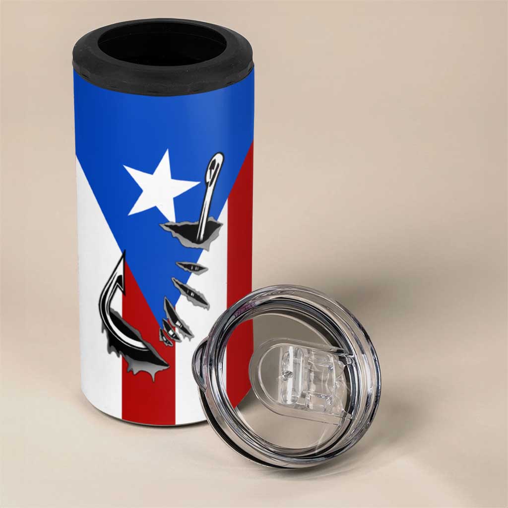 Puerto Rico Fishing 4 in 1 Can Cooler Tumbler Fish Hook Flag PR Custom Name - Wonder Print Shop
