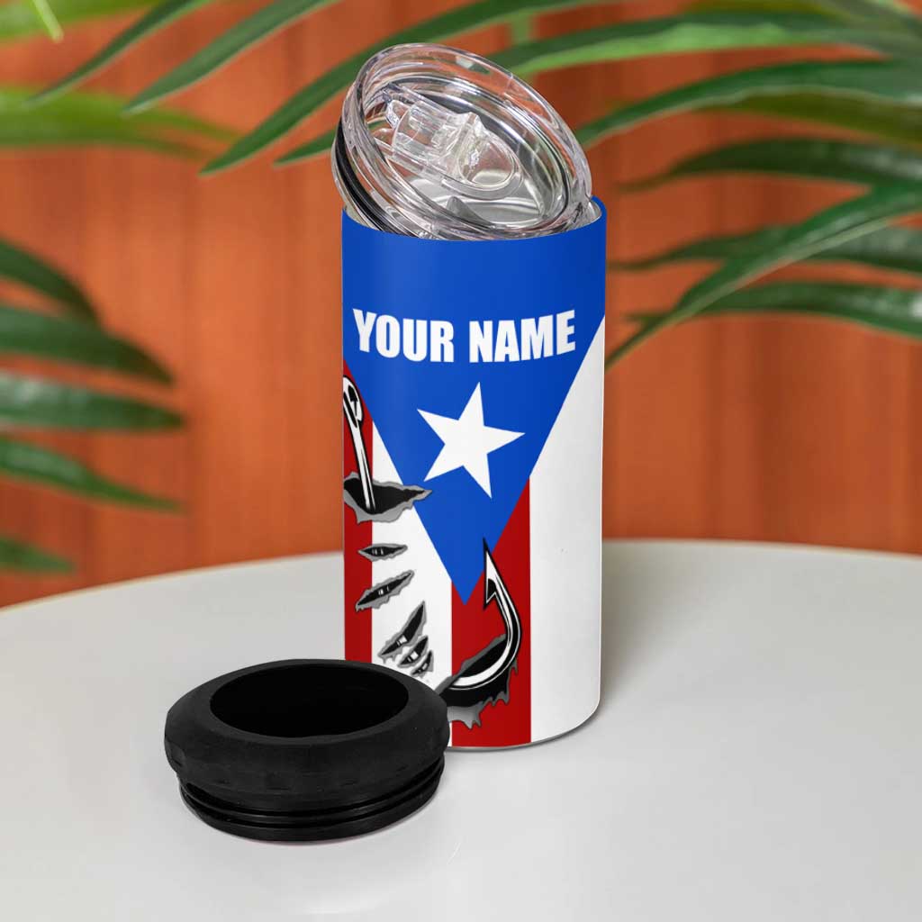 Puerto Rico Fishing 4 in 1 Can Cooler Tumbler Fish Hook Flag PR Custom Name - Wonder Print Shop