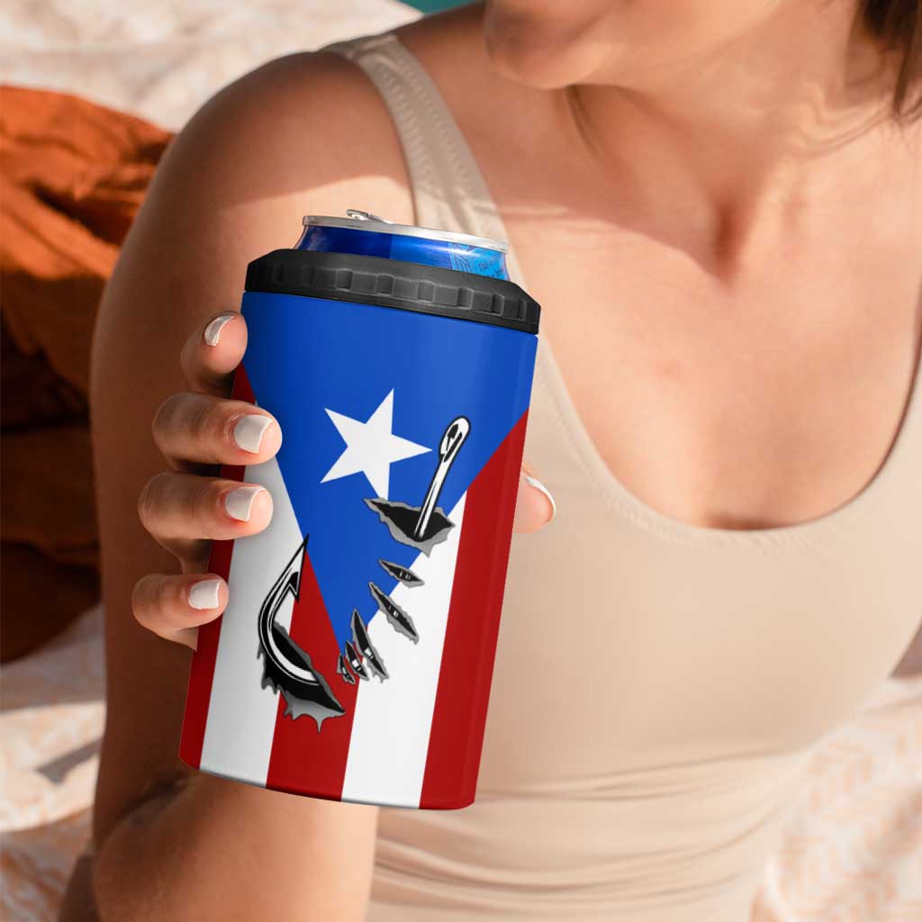 Puerto Rico Fishing 4 in 1 Can Cooler Tumbler Fish Hook Flag PR Custom Name - Wonder Print Shop