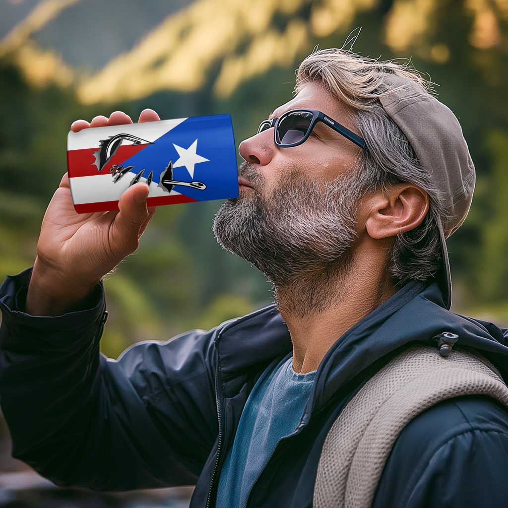 Puerto Rico Fishing 4 in 1 Can Cooler Tumbler Fish Hook Flag PR Custom Name - Wonder Print Shop