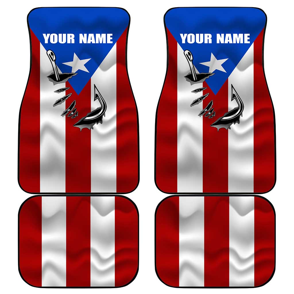 Puerto Rico Fishing Car Mats Fish Hook Flag PR Custom Name - Wonder Print Shop
