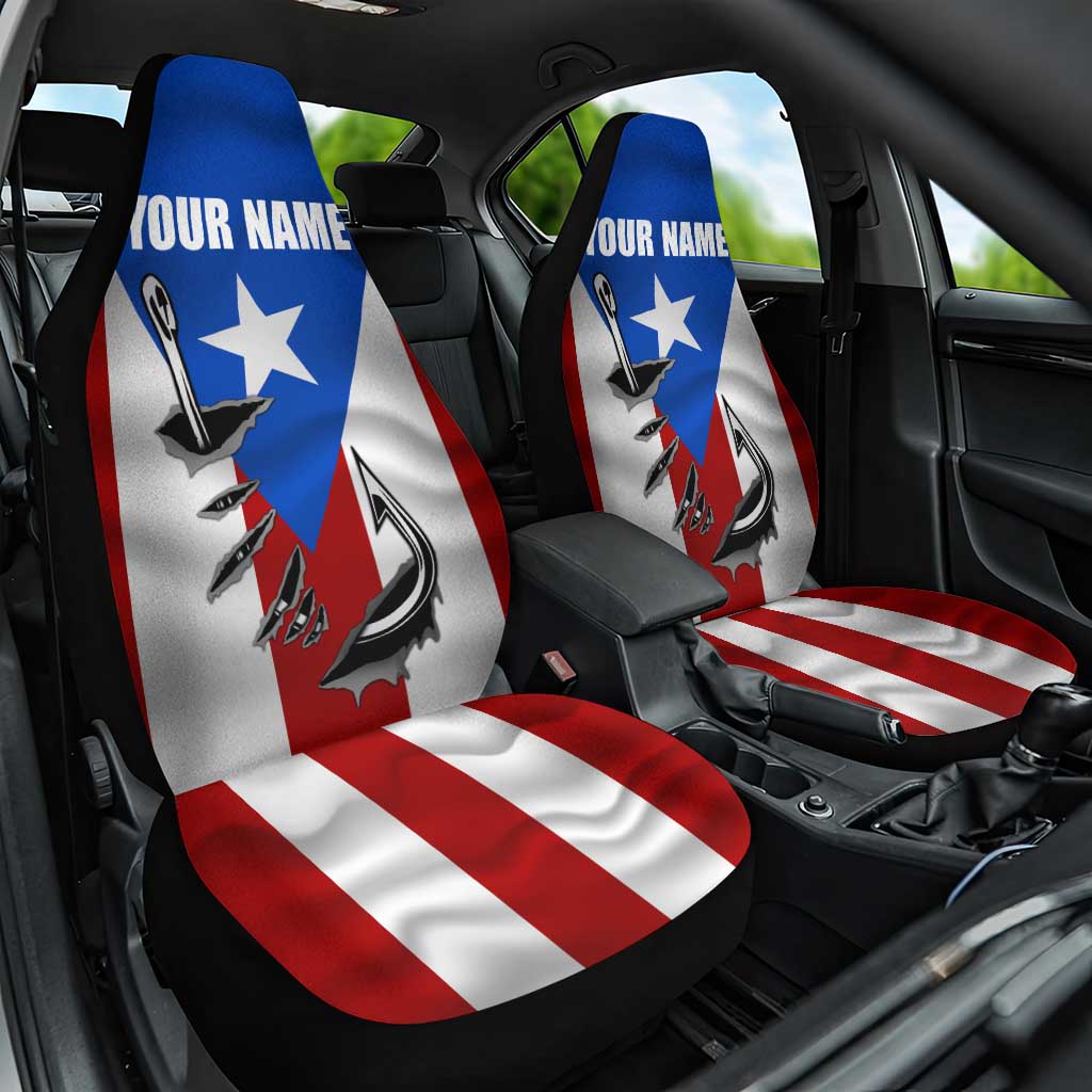 Puerto Rico Fishing Car Seat Cover Fish Hook Flag PR Custom Name - Wonder Print Shop