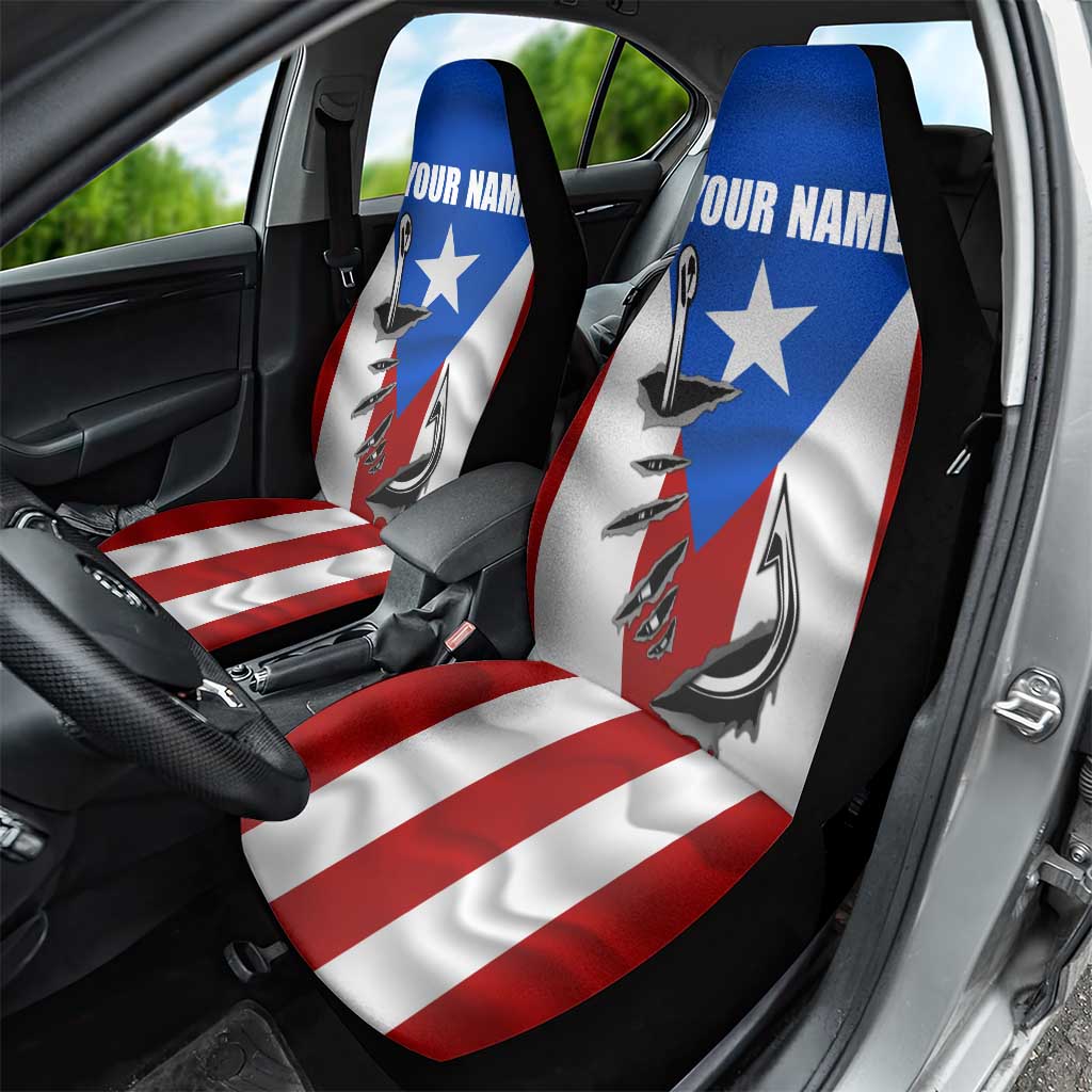 Puerto Rico Fishing Car Seat Cover Fish Hook Flag PR Custom Name - Wonder Print Shop