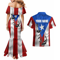 Puerto Rico Fishing Couples Matching Mermaid Dress and Hawaiian Shirt Fish Hook Flag PR Custom Name - Wonder Print Shop