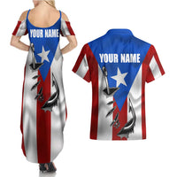 Puerto Rico Fishing Couples Matching Summer Maxi Dress and Hawaiian Shirt Fish Hook Flag PR Custom Name - Wonder Print Shop