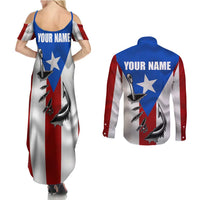 Puerto Rico Fishing Couples Matching Summer Maxi Dress and Long Sleeve Button Shirt Fish Hook Flag PR Custom Name - Wonder Print Shop