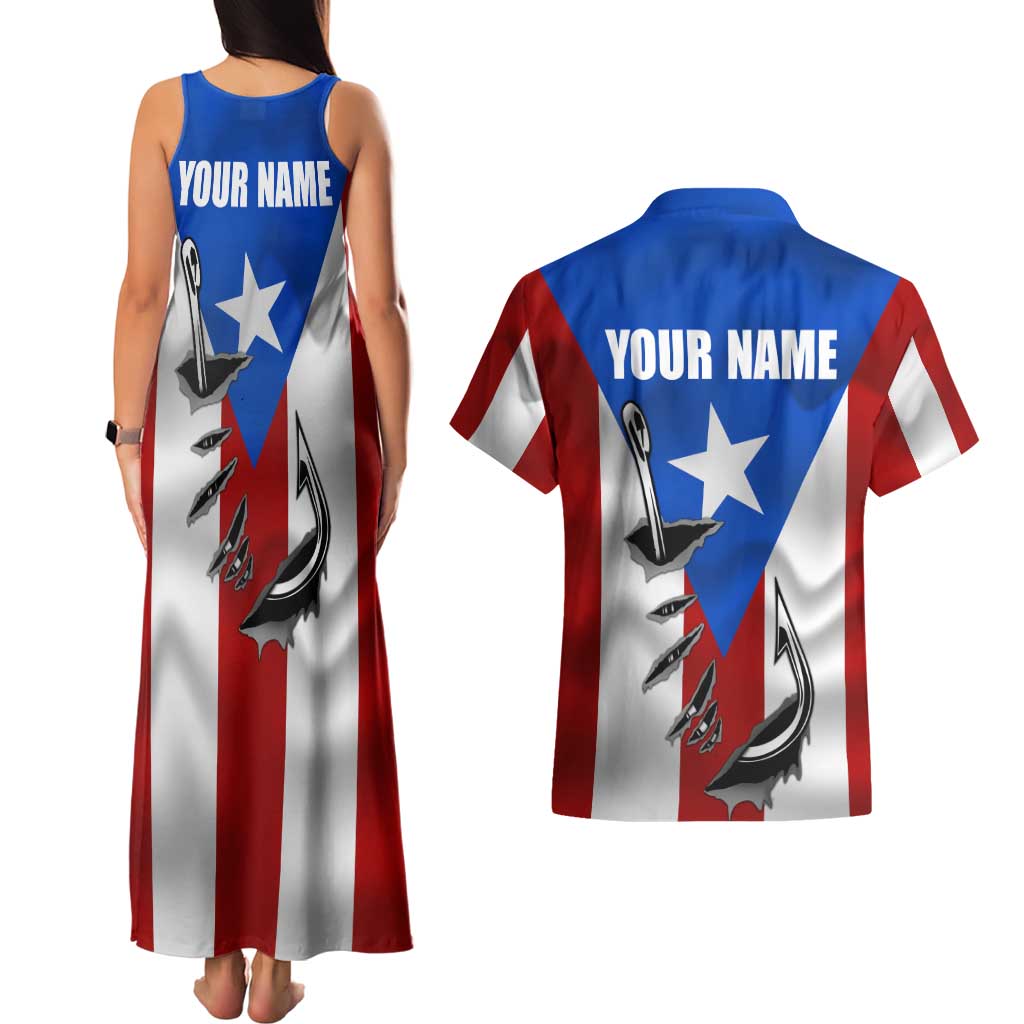 Puerto Rico Fishing Couples Matching Tank Maxi Dress and Hawaiian Shirt Fish Hook Flag PR Custom Name - Wonder Print Shop