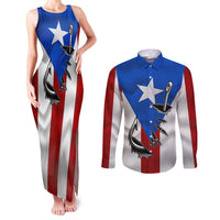 Puerto Rico Fishing Couples Matching Tank Maxi Dress and Long Sleeve Button Shirt Fish Hook Flag PR Custom Name - Wonder Print Shop