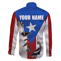 Puerto Rico Fishing Family Matching Long Sleeve Bodycon Dress and Hawaiian Shirt Fish Hook Flag PR Custom Name - Wonder Print Shop
