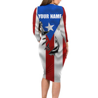 Puerto Rico Fishing Family Matching Long Sleeve Bodycon Dress and Hawaiian Shirt Fish Hook Flag PR Custom Name - Wonder Print Shop