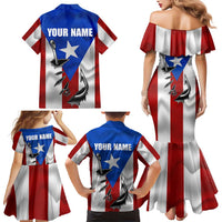 Puerto Rico Fishing Family Matching Mermaid Dress and Hawaiian Shirt Fish Hook Flag PR Custom Name - Wonder Print Shop