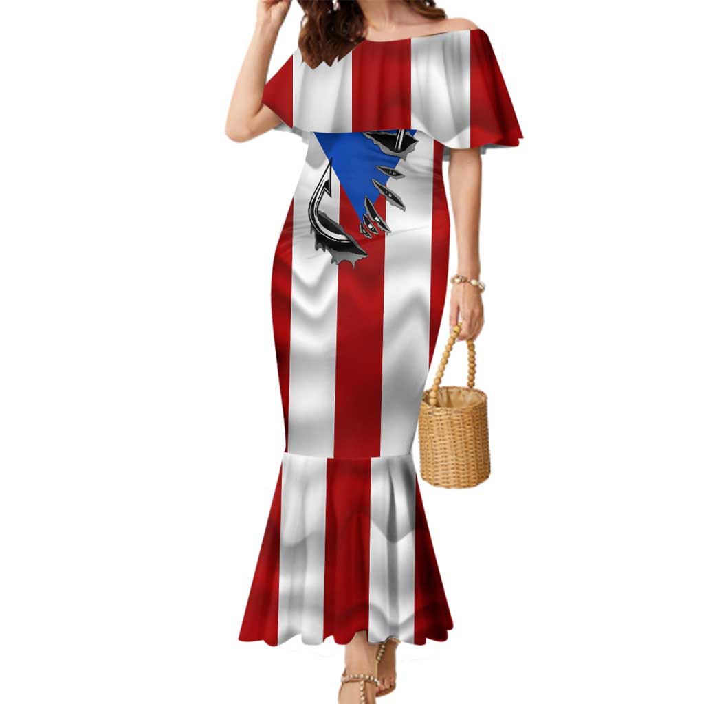 Puerto Rico Fishing Family Matching Mermaid Dress and Hawaiian Shirt Fish Hook Flag PR Custom Name - Wonder Print Shop