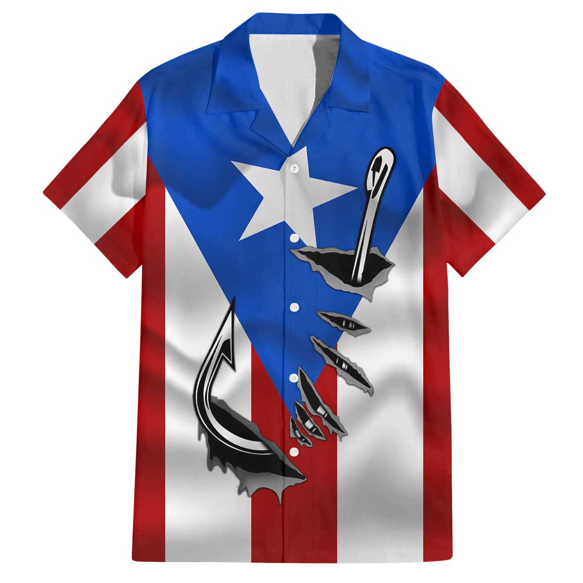 Puerto Rico Fishing Family Matching Off The Shoulder Long Sleeve Dress and Hawaiian Shirt Fish Hook Flag PR Custom Name - Wonder Print Shop