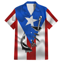 Puerto Rico Fishing Family Matching Off The Shoulder Long Sleeve Dress and Hawaiian Shirt Fish Hook Flag PR Custom Name - Wonder Print Shop