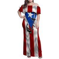 Puerto Rico Fishing Family Matching Off Shoulder Maxi Dress and Hawaiian Shirt Fish Hook Flag PR Custom Name - Wonder Print Shop