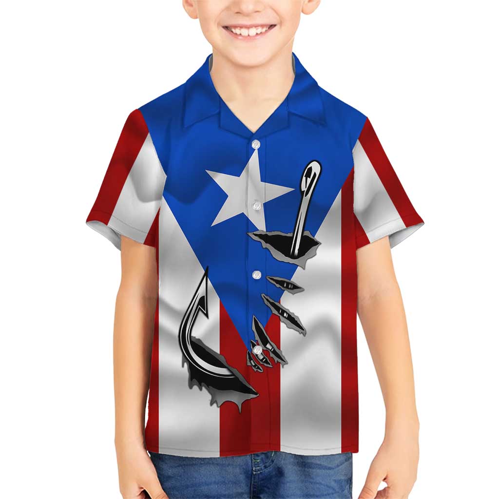 Puerto Rico Fishing Family Matching Off Shoulder Maxi Dress and Hawaiian Shirt Fish Hook Flag PR Custom Name - Wonder Print Shop