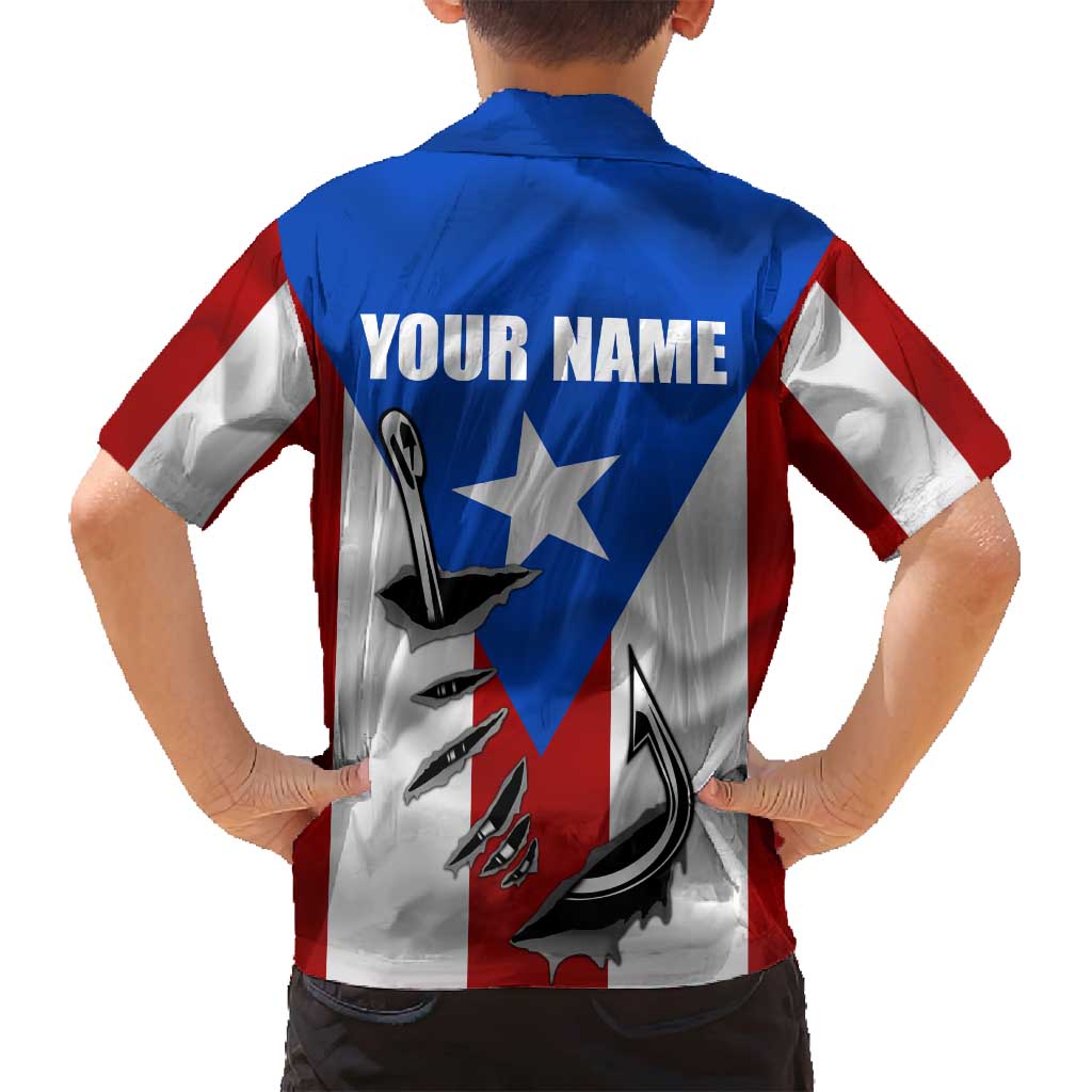 Puerto Rico Fishing Family Matching Off Shoulder Short Dress and Hawaiian Shirt Fish Hook Flag PR Custom Name - Wonder Print Shop
