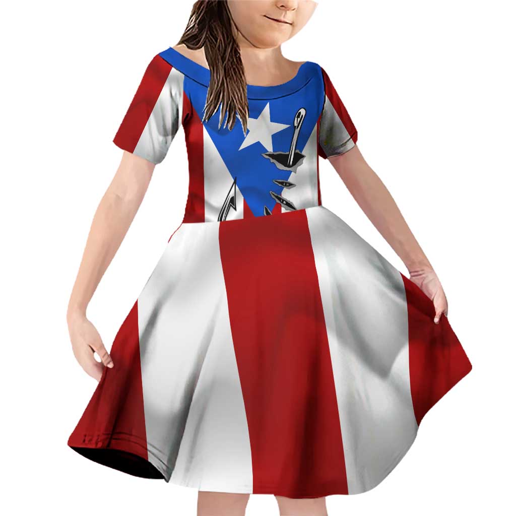 Puerto Rico Fishing Family Matching Off Shoulder Short Dress and Hawaiian Shirt Fish Hook Flag PR Custom Name - Wonder Print Shop