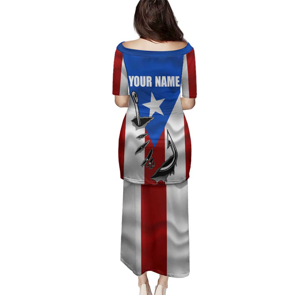 Puerto Rico Fishing Family Matching Puletasi and Hawaiian Shirt Fish Hook Flag PR Custom Name - Wonder Print Shop